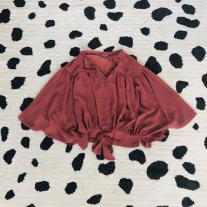Rubbish Dusty Rose Pink Tie Waist Flowy Top S